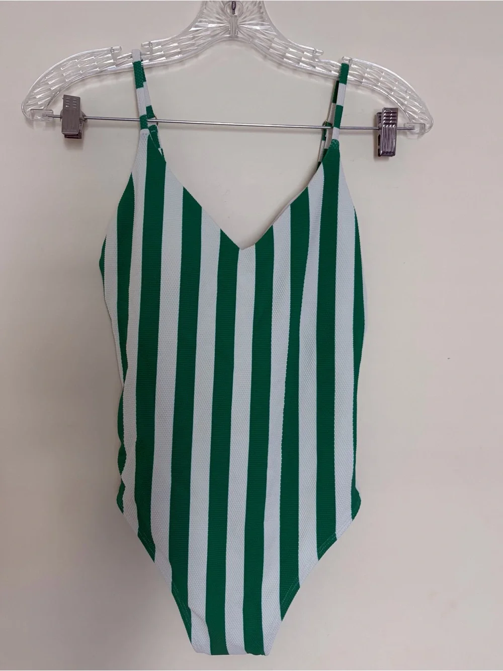 Boden Skinny Strap Stripe Green & White Swimsuit